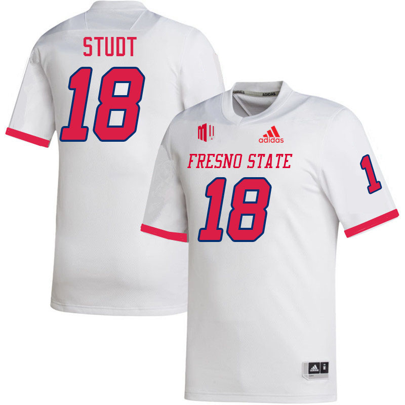 Men #18 Logan Studt Fresno State Bulldogs College Football Jerseys Stitched-White